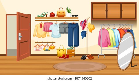 Interior design of dressing room background illustration