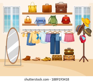 Interior design of dressing room background illustration