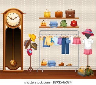 Interior design of dressing room background illustration