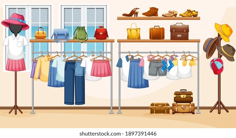 Interior design of dressing room background illustration