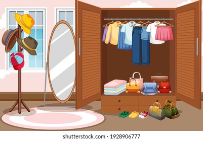 Interior design of dressing room background illustration