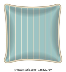 Interior design element: Decorative pillow with patterned pillowcase (simple geometric pattern on teal background). Isolated on white. Vector illustration.