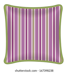 Interior design element: Decorative pillow, patterned pillowcase (orchid stripes pattern). Isolated on white. Vector illustration.