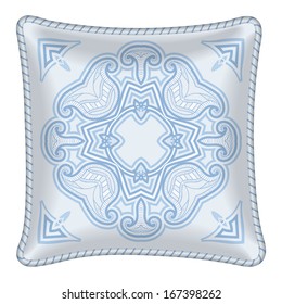 Interior design element: Decorative pillow, patterned pillowcase (traditional oriental pattern). Isolated on white. Vector illustration.