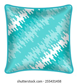 Interior design element - Decorative throw pillow with patterned pillowcase - abstract geometric pattern. Isolated on white.  Vector illustration.