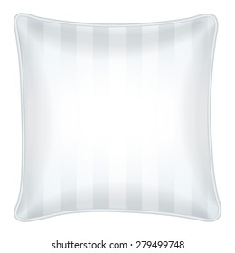 Interior design element - Decorative throw pillow with white striped pillowcase. Isolated on white. Vector illustration.