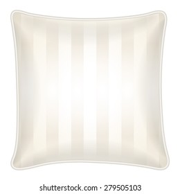 Interior design element - Decorative throw pillow with beige striped pillowcase. Isolated on white. Vector illustration.