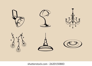 Interior design elements vector illustration of lamp lighting fan and decor