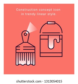 Interior design flat icon on coral background illustration. Concept 	construction indoor symbol. Building apartment linear vector banner. Architecture sign. Furniture collection.