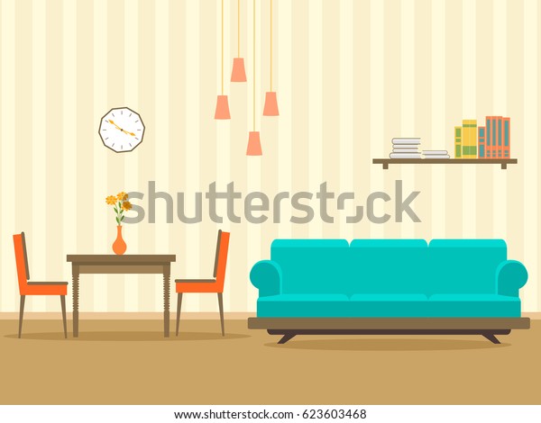 Interior Design Flat Style Living Room Stock Vector Royalty Free 623603468