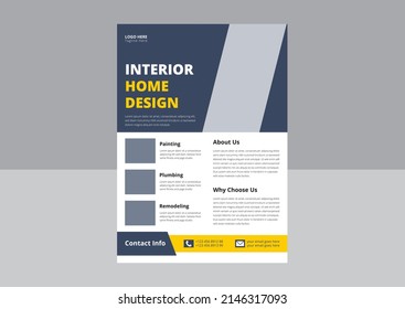 Interior Design Flyer. Real Estate Flyer Design, Home Interior Design Template. Cover, Poster, a4 size, flyer design.