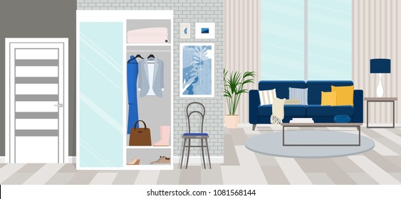 Interior design of the hallway. Vector flat illustration.