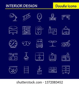 Interior Design Hand Drawn Icons Set For Infographics, Mobile UX/UI Kit And Print Design. Include: Bedroom, Cupboard, Furniture, House, Wardrobe, Television, Tv, House, Icon Set - Vector