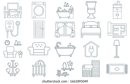 
Interior design and house improvement icon set for renovation and decor projects