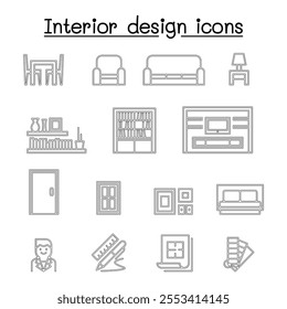 Interior design  House Improvement icon set in thin line style