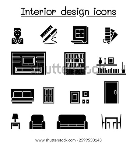 Interior design and House Improvement icon set in glyph style