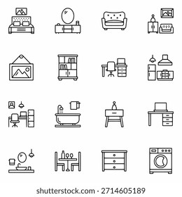 Conjunto de iconos de diseño de interiores Muebles para el hogar y símbolos de decoración