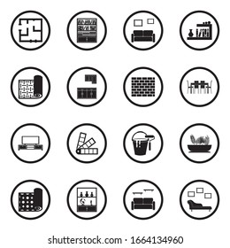 Innendesign-Symbole. Schwarzes Flachdesign im Kreis. Vektorillustration Illustration.