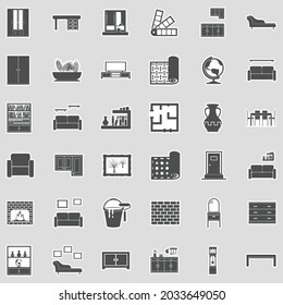 Iconos de diseño interior. Diseño de pegatinas. Ilustración vectorial.