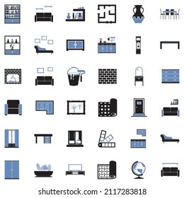 Interior Design Icons. Two Tone Flat Design. Vector Illustration.