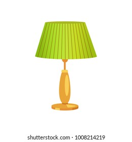 Interior design, lampshade of green color, lamp of vintage type, illumination at houses, object vector illustration, isolated on white background