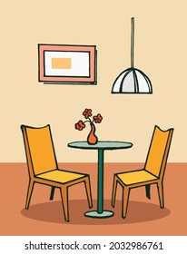 Página de inicio del diseño interior. Esbozo vectorial de la habitación. Imagen dibujada a mano. Ilustración de la sala interior del mobiliario, bosquejo del apartamento vivo.
