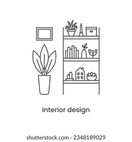 Interior design line icon concept. Living room interior. Vector line illustration on white background