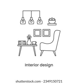 Interior design line icon concept. Living room interior. Vector line illustration on white background