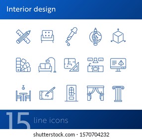 Interior design line icon set. Pencil, ruler, furniture, room. Home concept. Can be used for topics like house project, renovation, home design