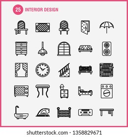 Interior Design  Line Icons Set For Infographics, Mobile UX/UI Kit And Print Design. Include: Switch, Plug, Electronics, Electric, Table, Furniture, Home, Tables, Eps 10 - Vector