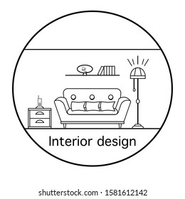 Interior design, Linear logo of the living room. Vector illustration