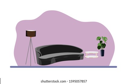 Interior design of the living room. Flat cartoon style