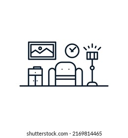 Interior design, living room. Vector icon isolated on white background.