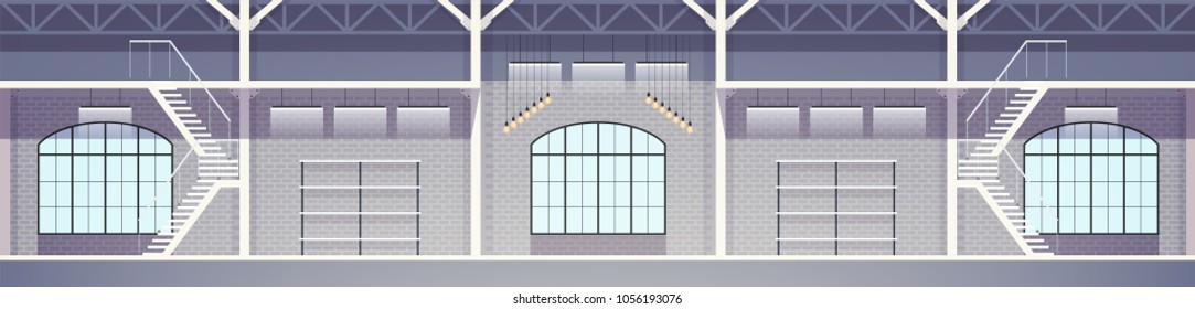 Interior design in loft style. Empty studio apartment. Vector illustration 