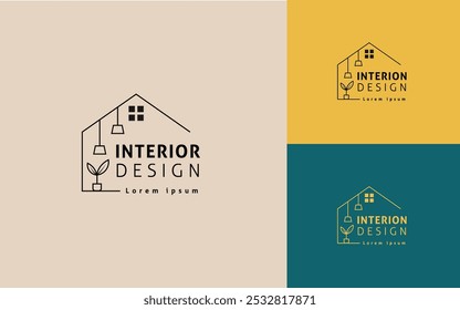 Logotipo de design de interiores para decoração de casa arte de linha mínima