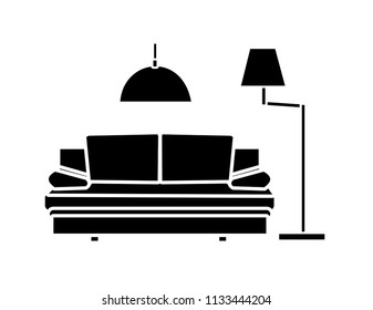 Interior design, minimalism living room. Black icons