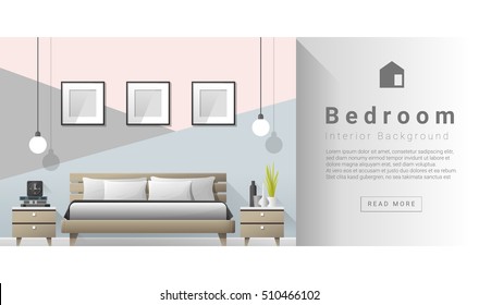 Interior design Modern bedroom background , vector, illustration