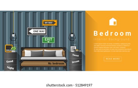 Interior design Modern bedroom background , vector, illustration
