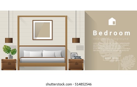 Interior design Modern bedroom background , vector, illustration