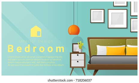 Interior design with Modern bedroom background , vector , illustration