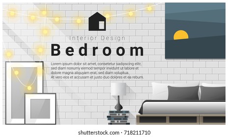 Interior design with Modern bedroom background , vector , illustration
