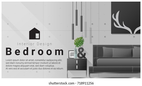 Interior design with Modern bedroom background , vector , illustration