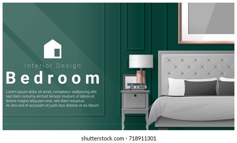Interior design with Modern bedroom background , vector , illustration