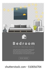 Interior design Modern bedroom banner , vector, illustration