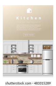 Interior design Modern kitchen banner , vector, illustration