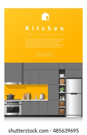 Interior design Modern kitchen banner , vector, illustration