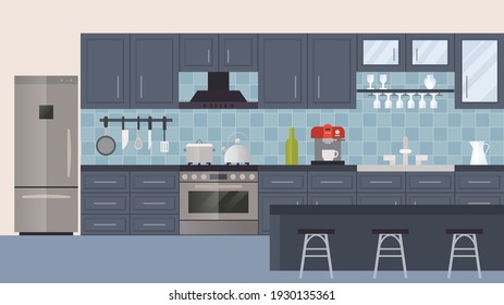 Interior design modern kitchen, vector , illustration