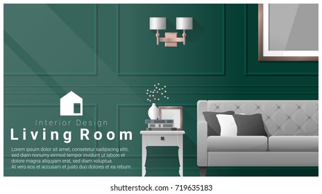 Interior design with Modern living room background , vector , illustration