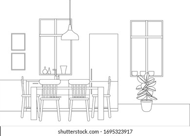 Interior Design in Modern Style, Vector
