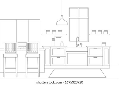 Interior Design in Modern Style, Vector